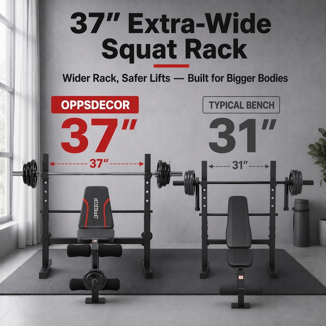 900LBS Foldable Weight Bench with Squat Rack