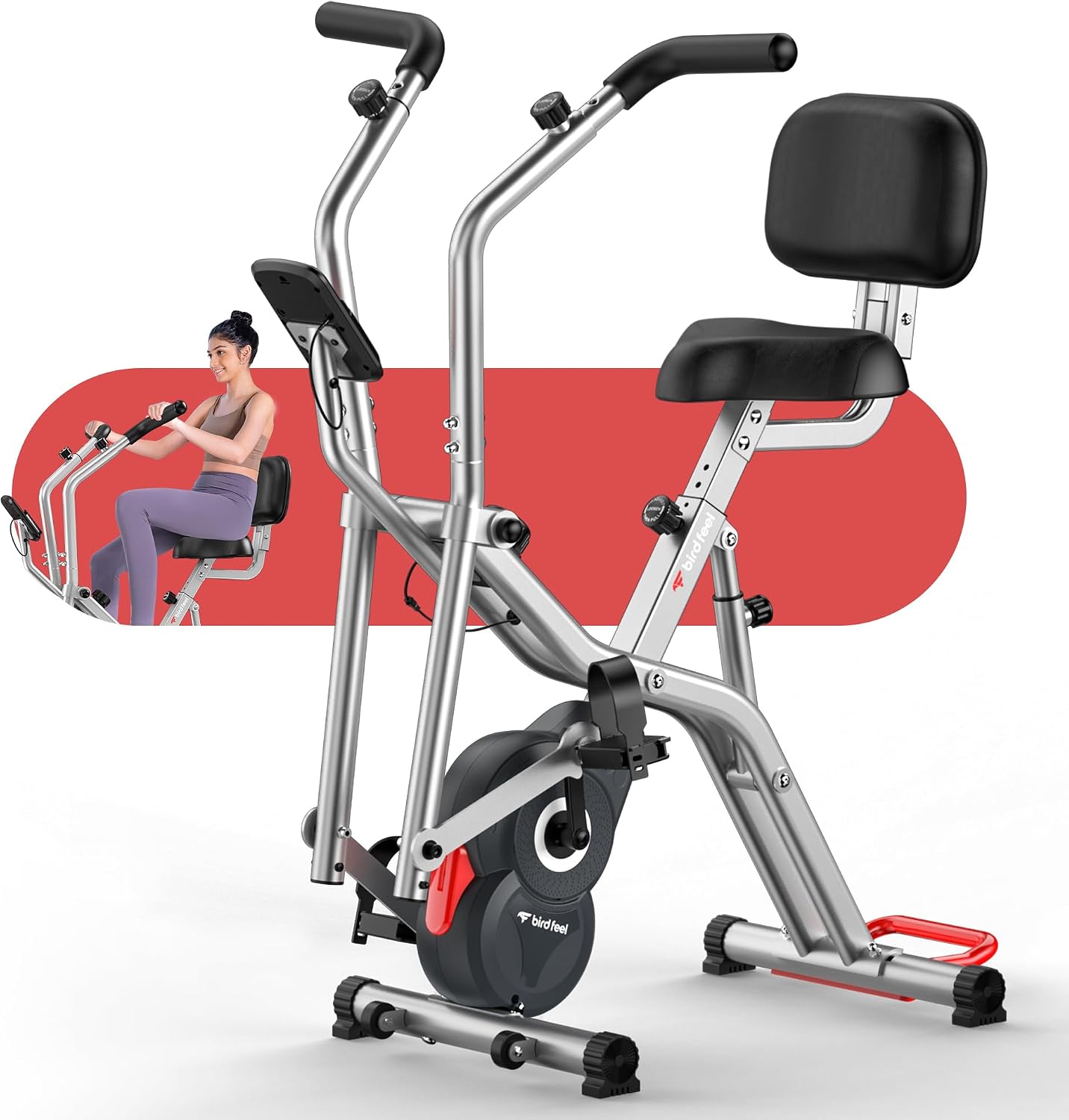Foldable Exercise Bike with Elliptical Mode LCD Monitor