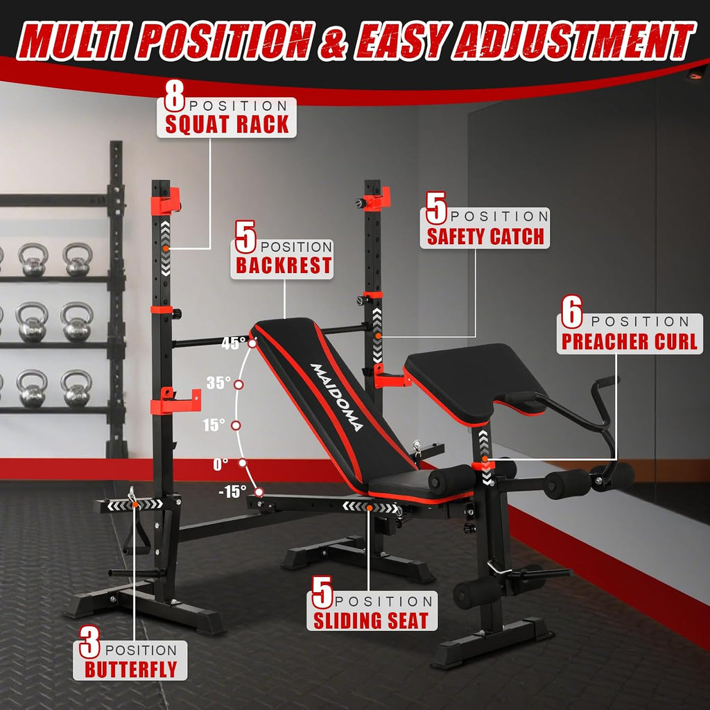 8-in-1 Foldable Olympic Weight Bench with Rack