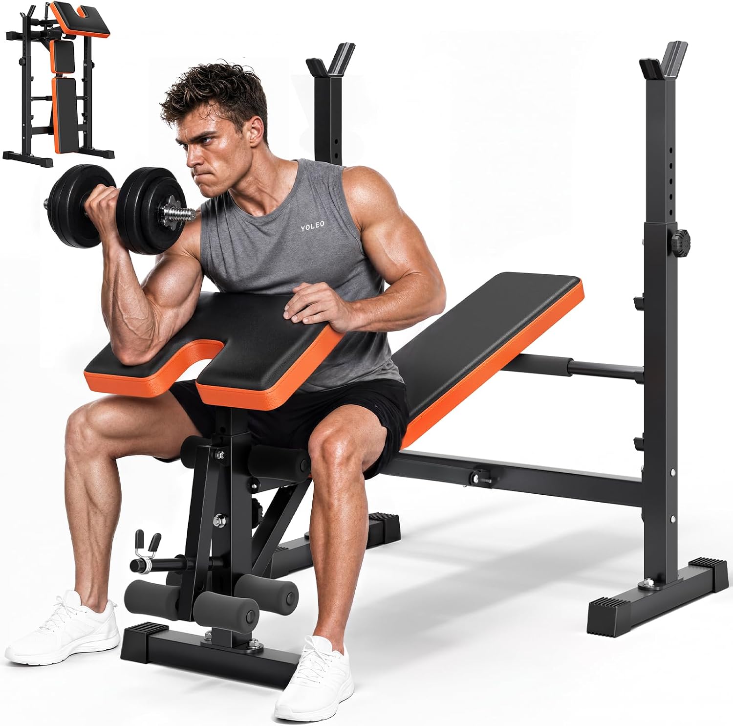 6-in-1 Compact Foldable Weight Bench with Rack