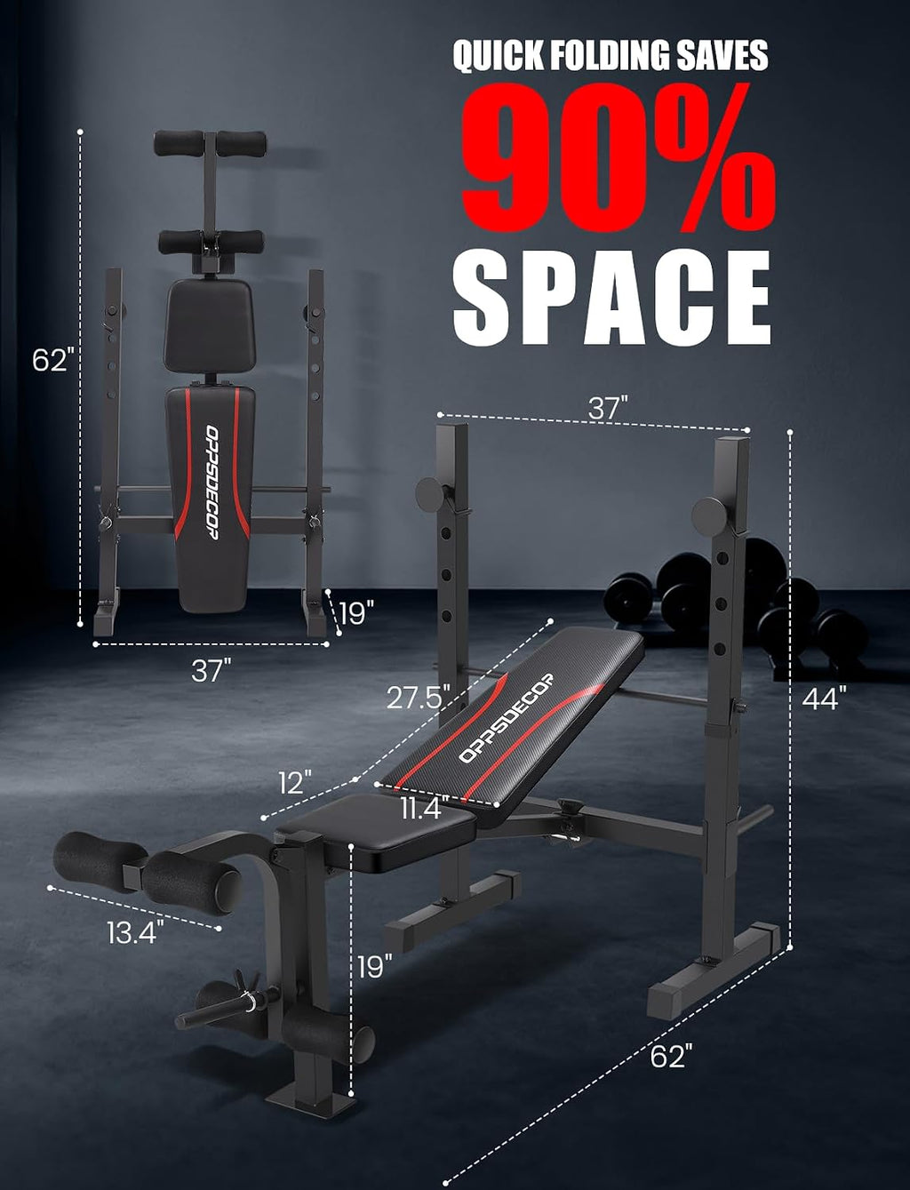 Foldable Weight Bench with Squat Rack