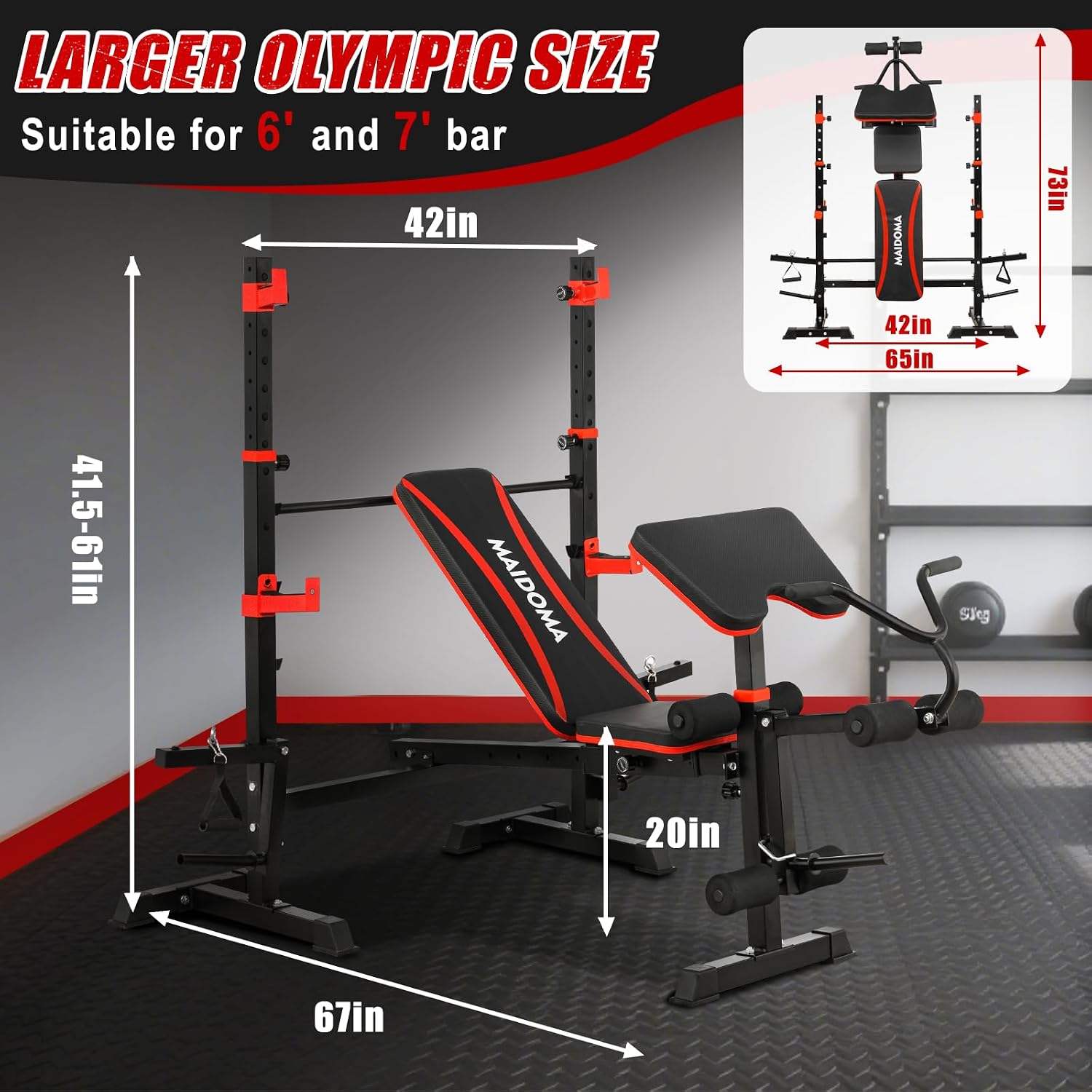 8-in-1 Foldable Olympic Weight Bench with Rack