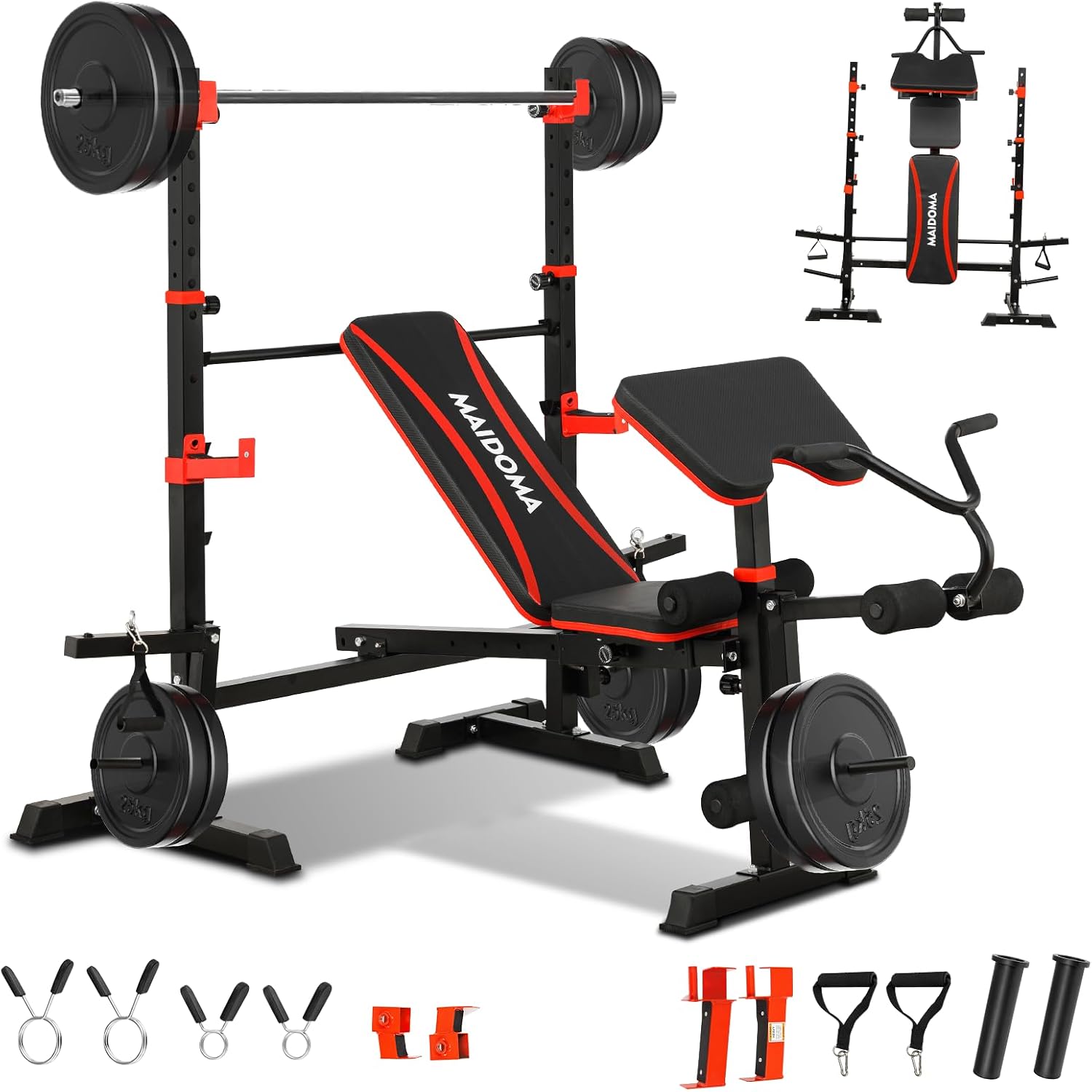 8-in-1 Foldable Olympic Weight Bench with Rack