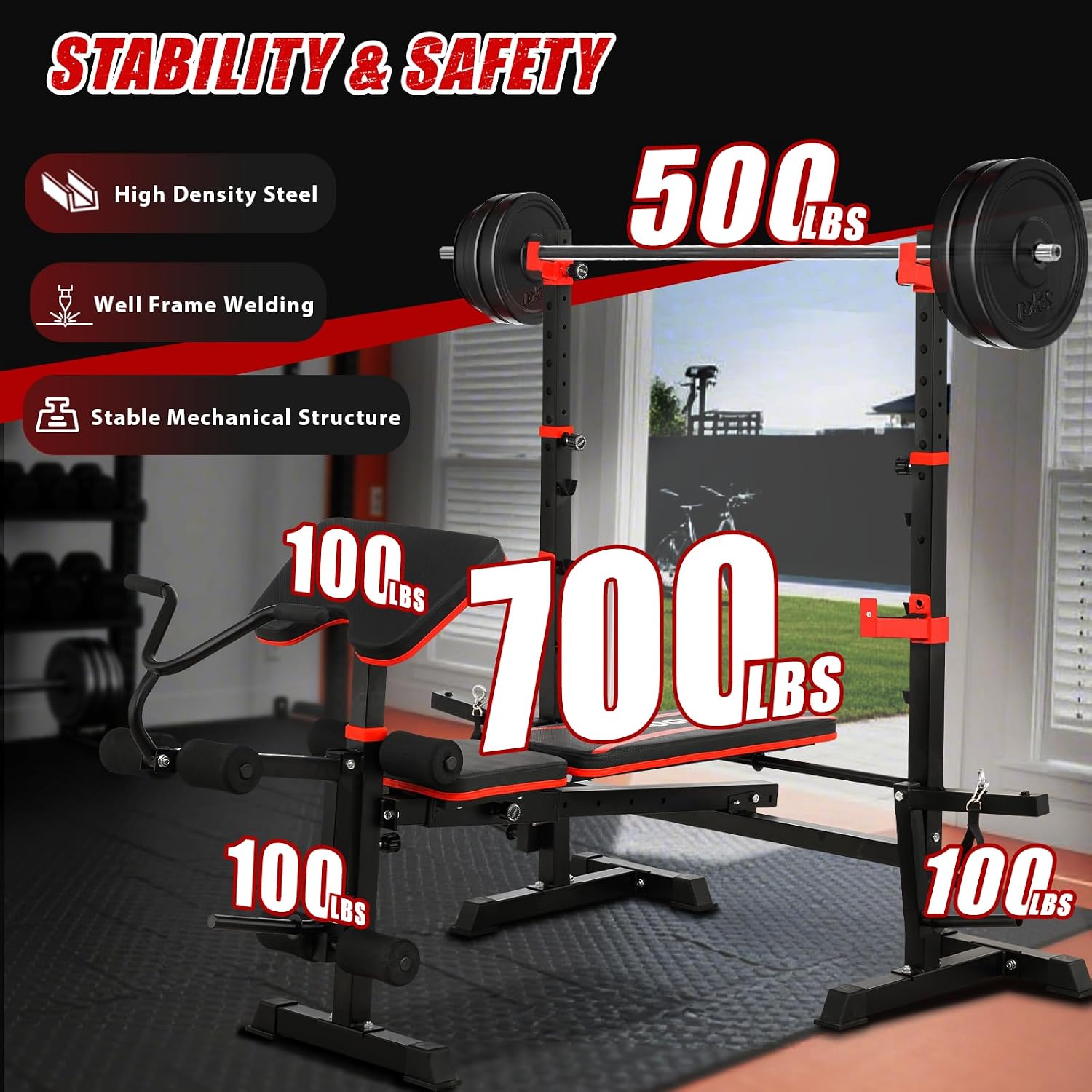 8-in-1 Foldable Olympic Weight Bench with Rack