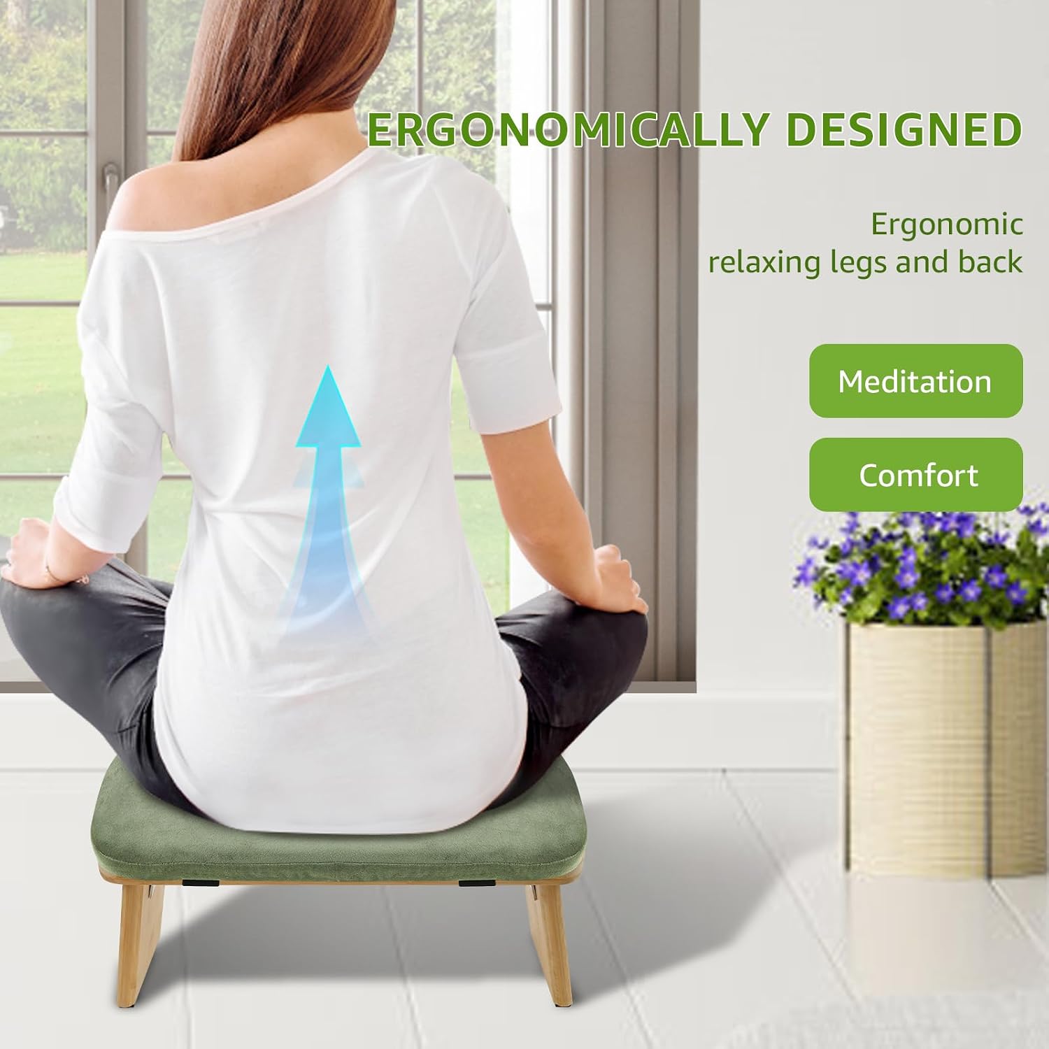 Green Bamboo Folding Meditation Bench