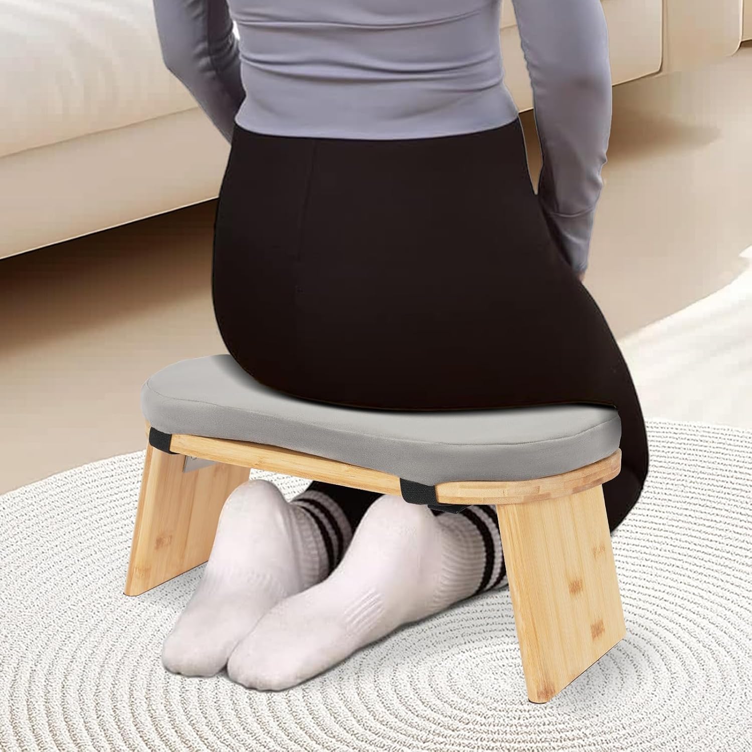 Foldable Bamboo Cushioned Meditation Bench
