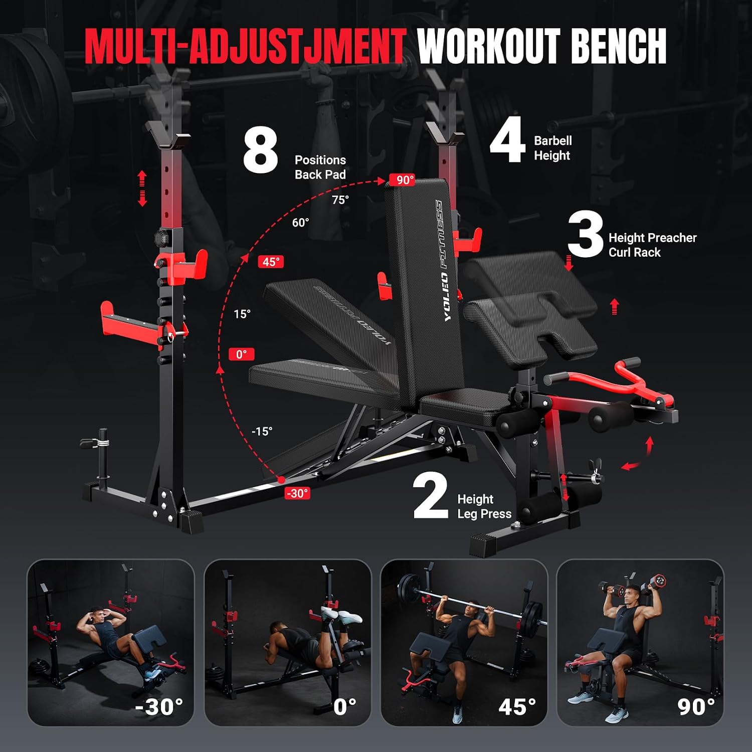 Adjustable Olympic Weight Bench with Squat Rack