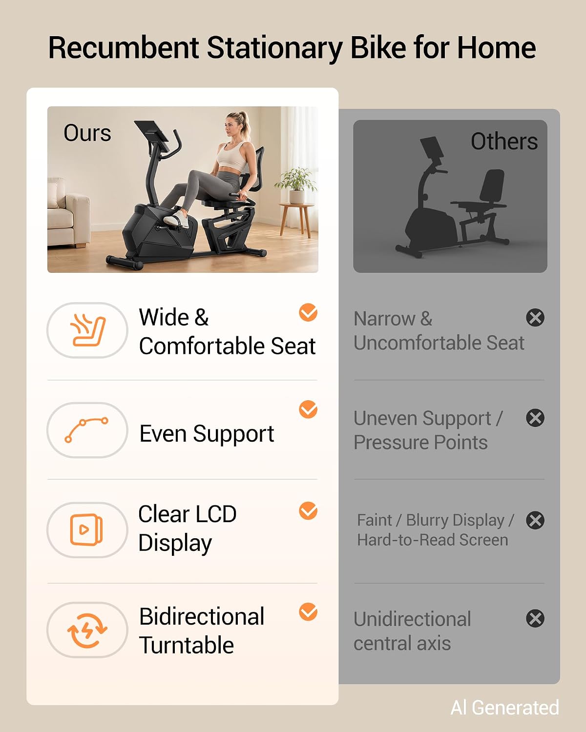 Magnetic Recumbent Exercise Bike with LCD Monitor