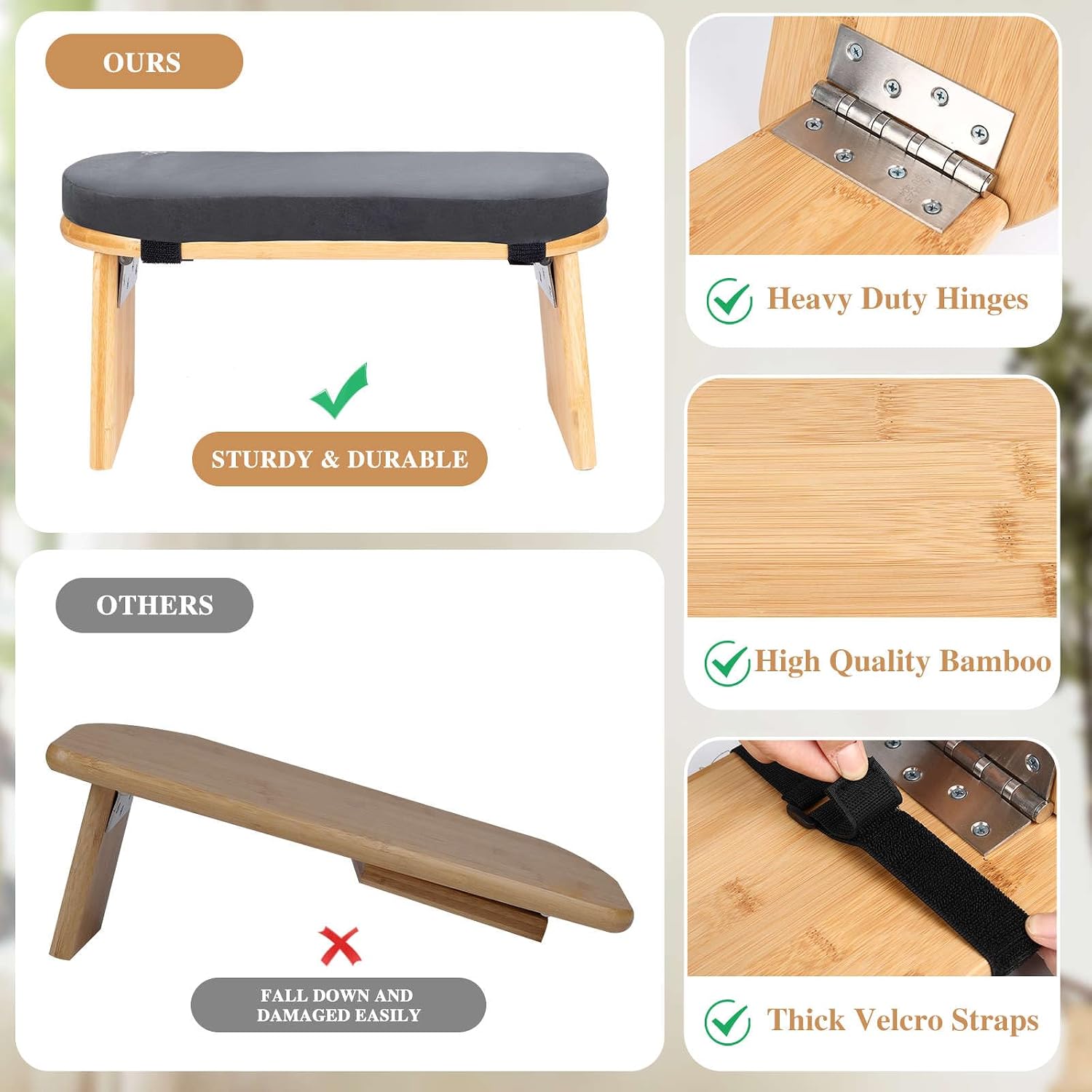 Bamboo Foldable Cushioned Meditation Bench