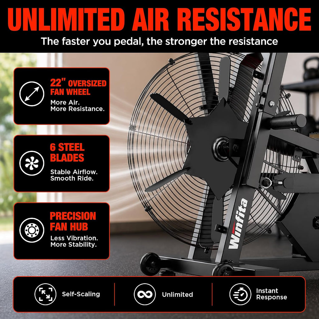 Air Resistance Dual Action Fan Exercise Bike with App