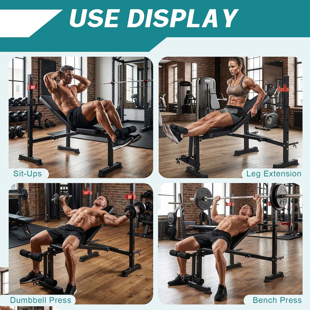 650LBS Foldable Weight Bench with Rack