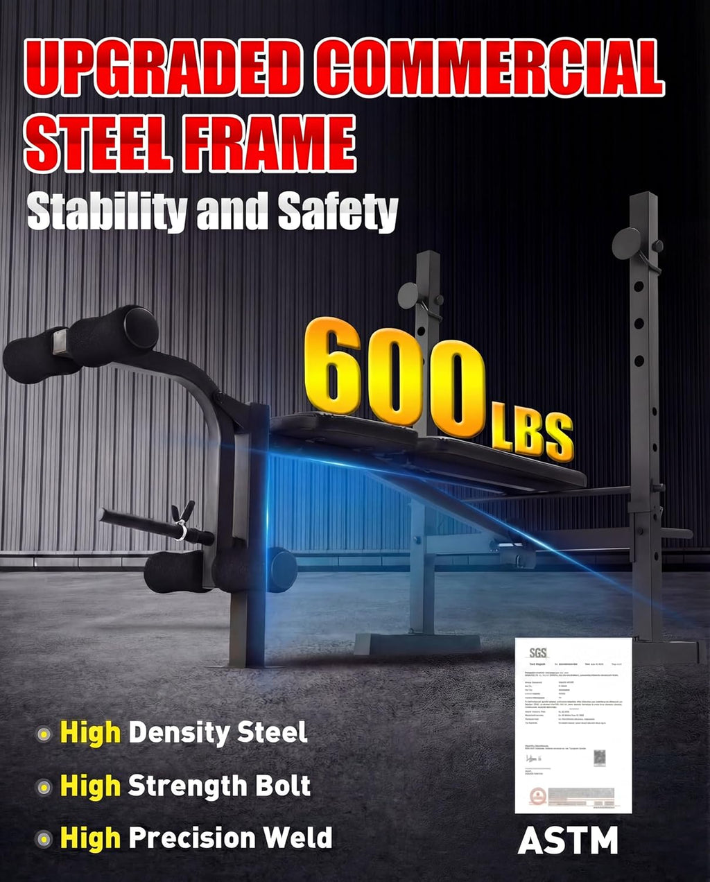 900LBS Foldable Weight Bench with Squat Rack