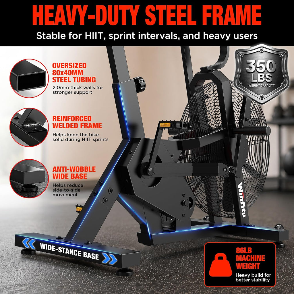 Air Resistance Dual Action Fan Exercise Bike with App