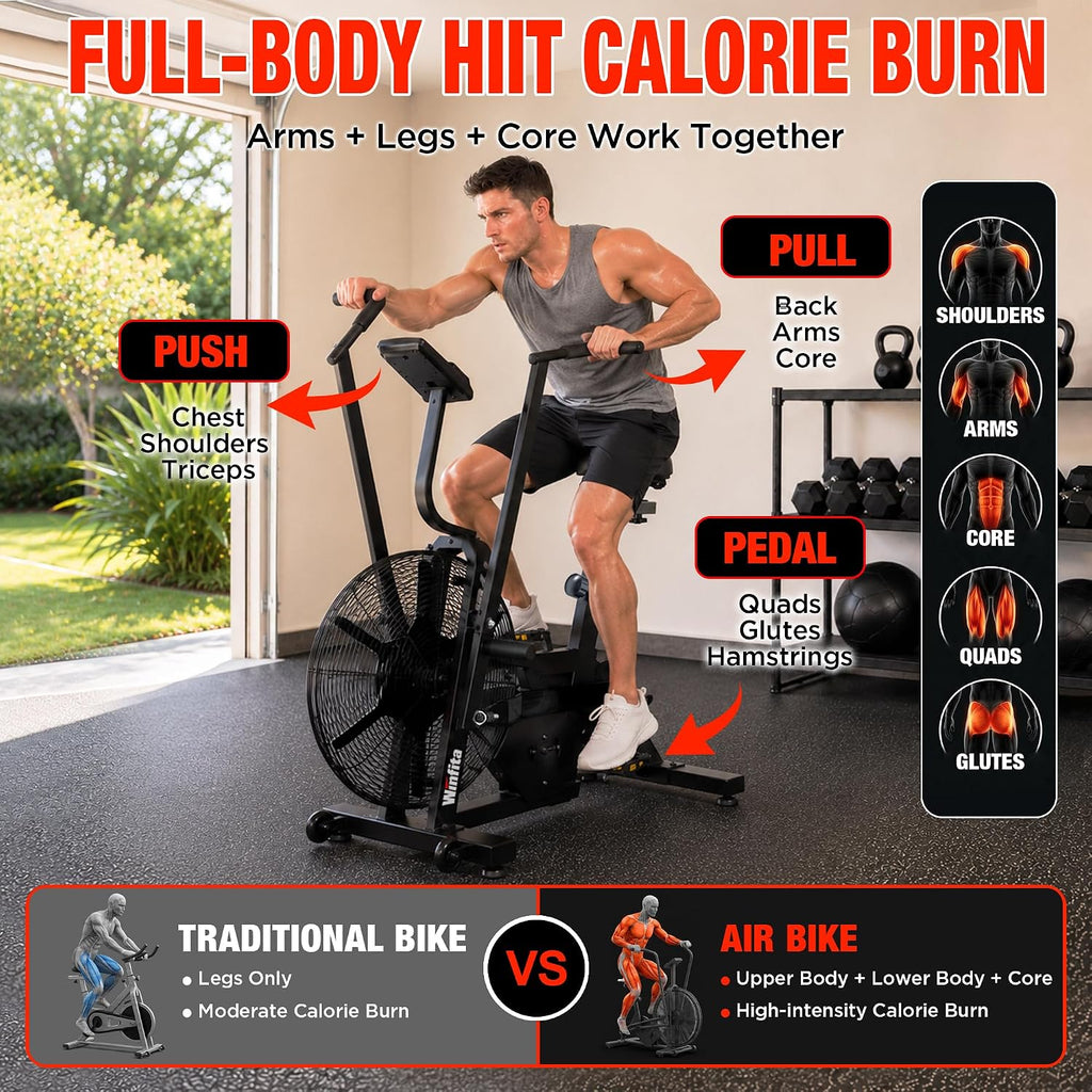 Air Resistance Dual Action Fan Exercise Bike with App