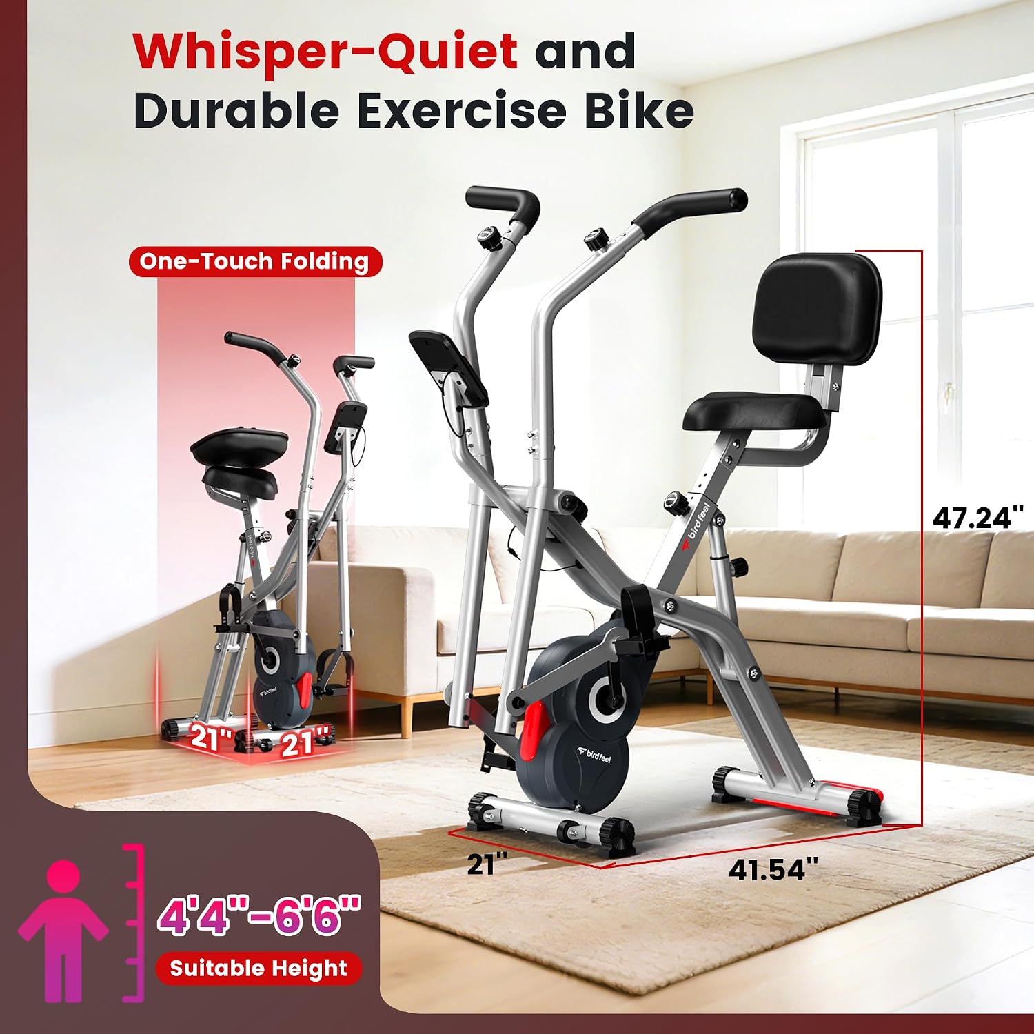 Foldable Exercise Bike with Elliptical Mode LCD Monitor