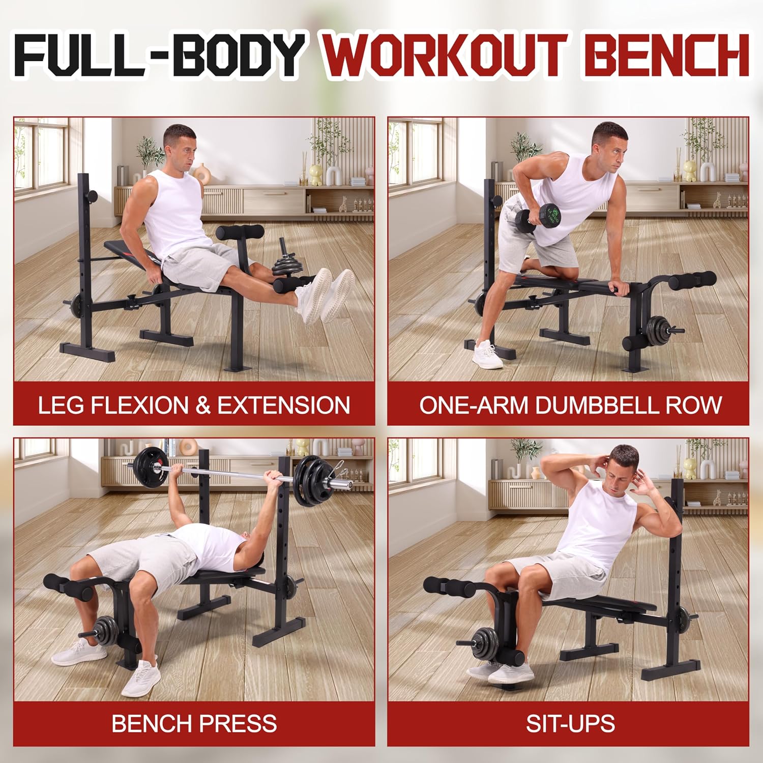 Foldable Multi-Function Weight Bench with Squat Rack