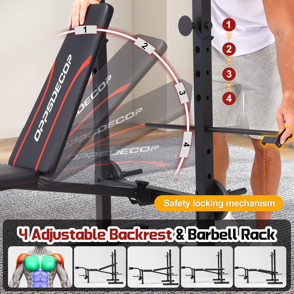 Foldable Multi-Function Weight Bench with Squat Rack