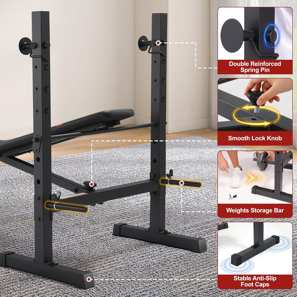 Foldable Multi-Function Weight Bench with Squat Rack