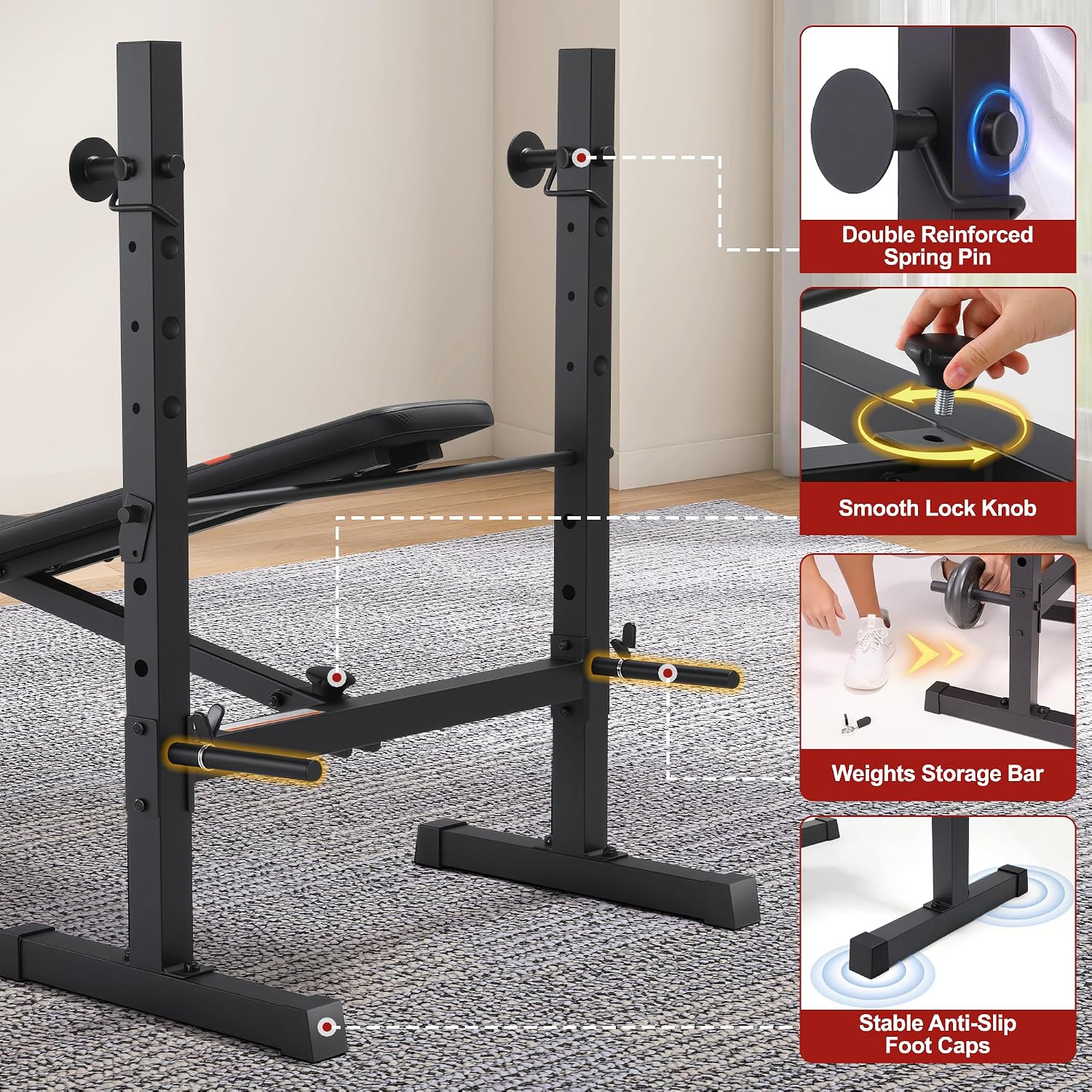 Foldable Multi-Function Weight Bench with Squat Rack